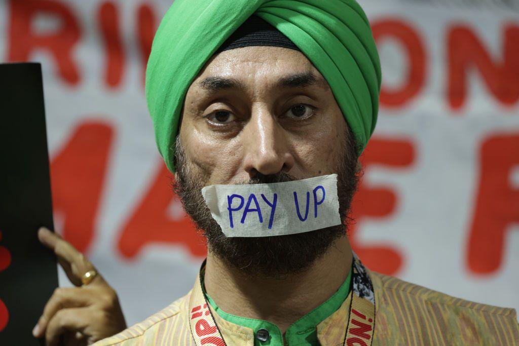 Activists demanding that rich countries pay up for climate finance for developing countries.