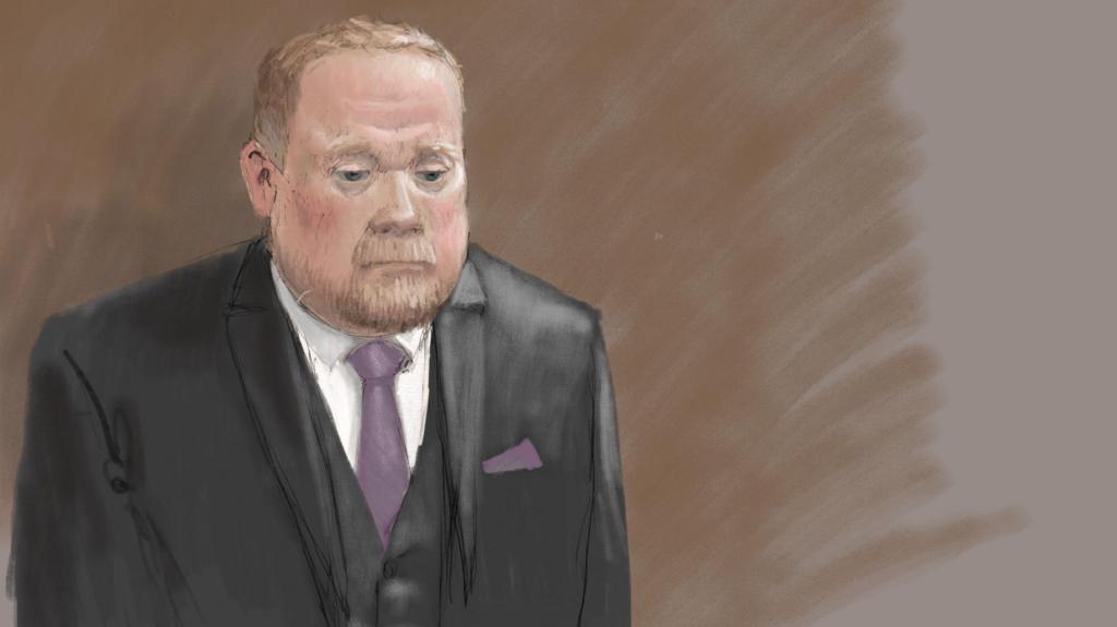 A court sketch of former funeral director Robert Bush