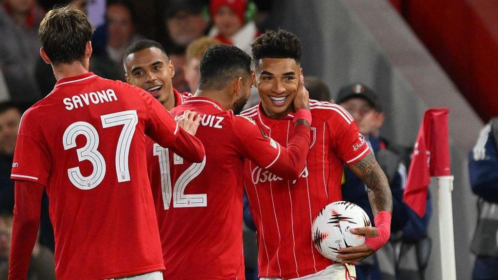 Igor Jesus celebrates after scoring for Nottingham Forest against Porto