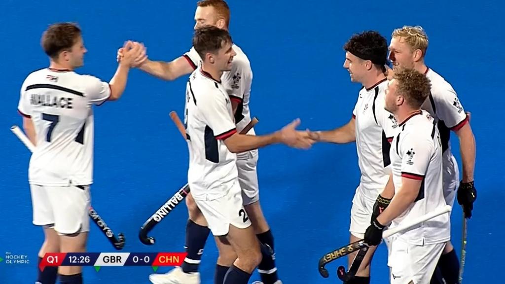 Great Britain celebrate scoring against China in 6-0 victory