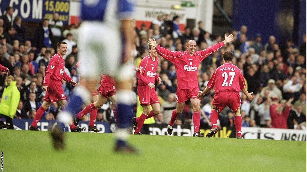 Former Liverpool midfielder Gary McAllister celebrates