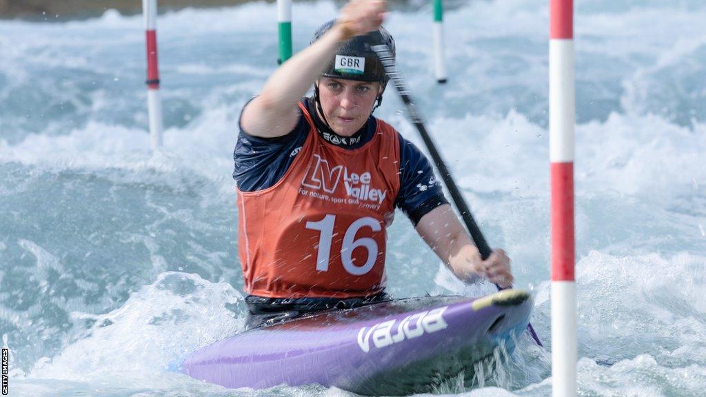 Canoeist Kimberley Woods in training at Lee Valley