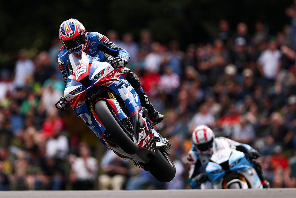 Australia's Josh Brooks and DAO Honda Racing rides over 'The Mountain' on day two of the 2025 British Superbike Championship at Cadwell Park in Louth, England. Photo by Alex Pantling