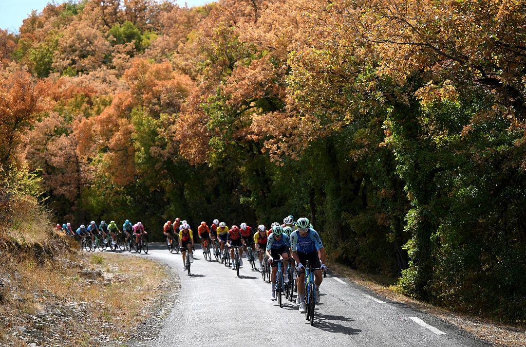 France's Victor Lafay and Decathlon AG2R La Mondiale Team leads the peloton during the 58th Tour du Limousin - Nouvelle Aquitaine 2025, Stage 2 a 174.3km stage from Thiviers to Grezes - Les Coteaux Perigourdins 344m in Thiviers, France. Photo by Alex Broadway