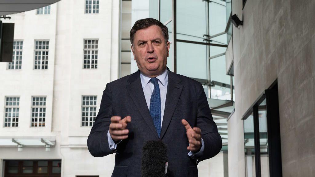 Mel Stride speaking to the media outside the BBC's Broadcasting House in London during the general election campaign 