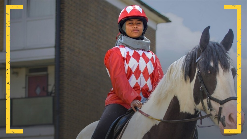 Khadija Mella on a horse at Ebony