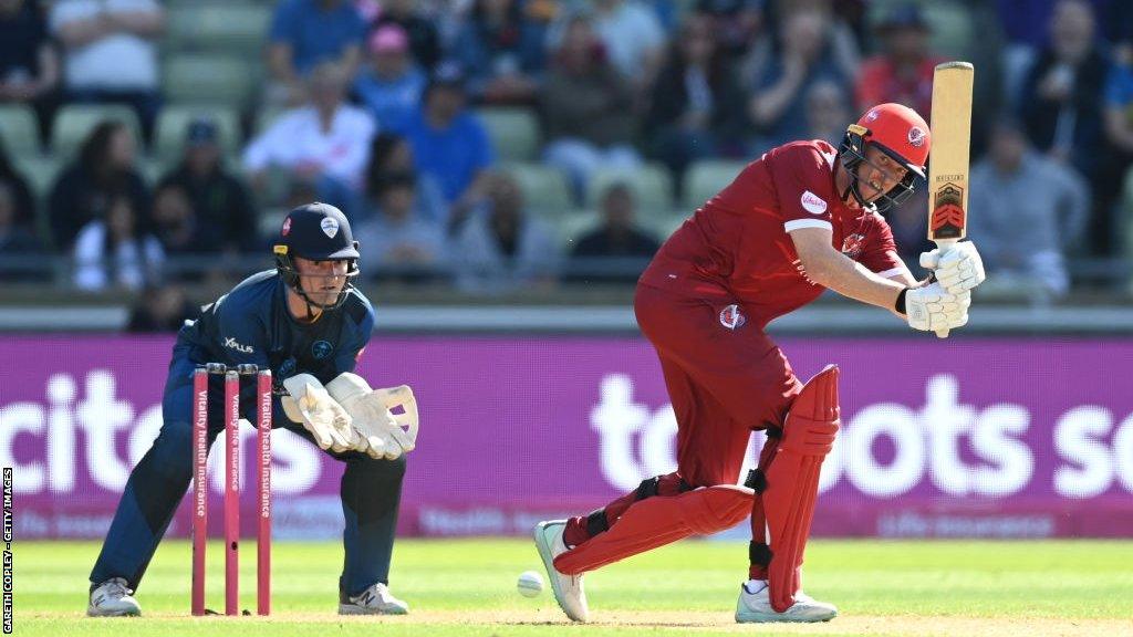 Lancashire opener Luke Wells hit three sixes and nine fours in his 66 off 35 balls