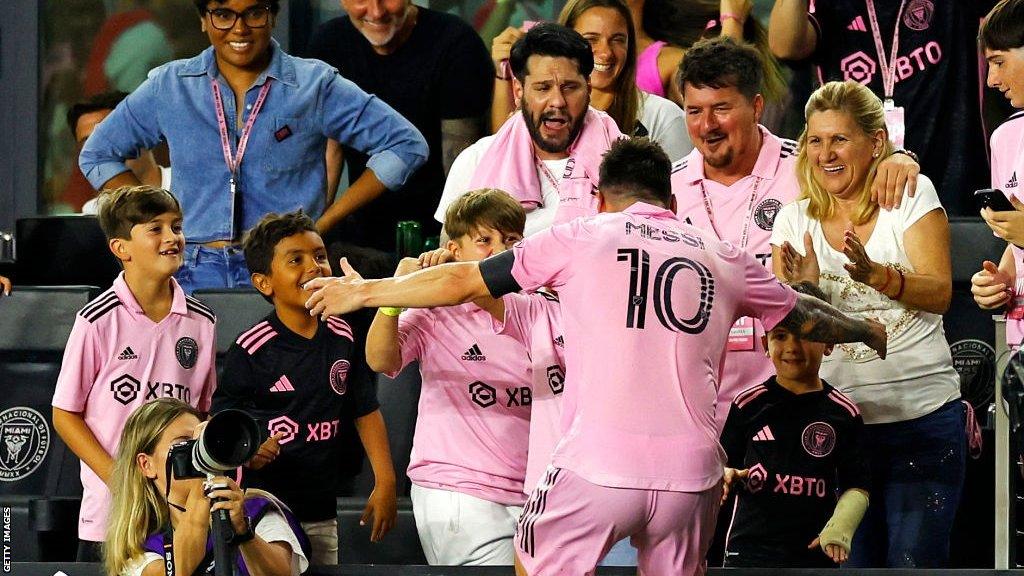 Lionel Messi capped his match-winning performance with a hug from his watching family members