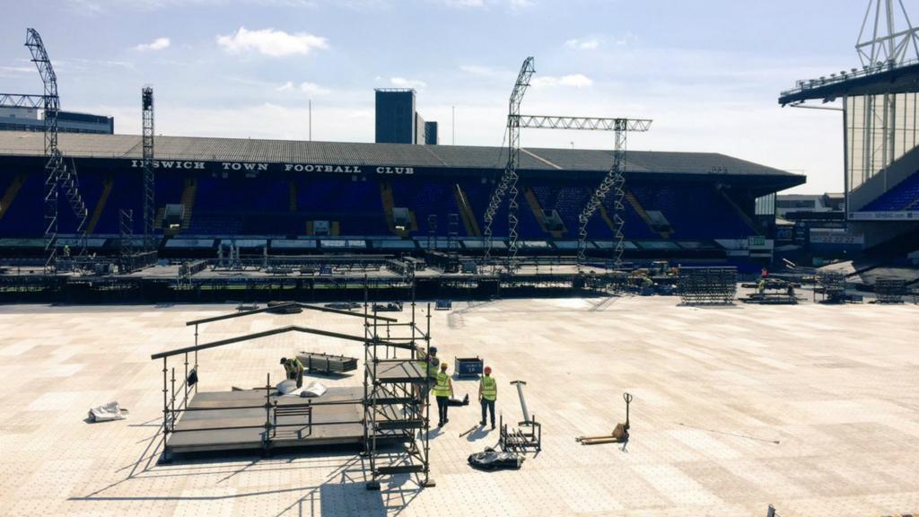 Stage construction at Portman Road