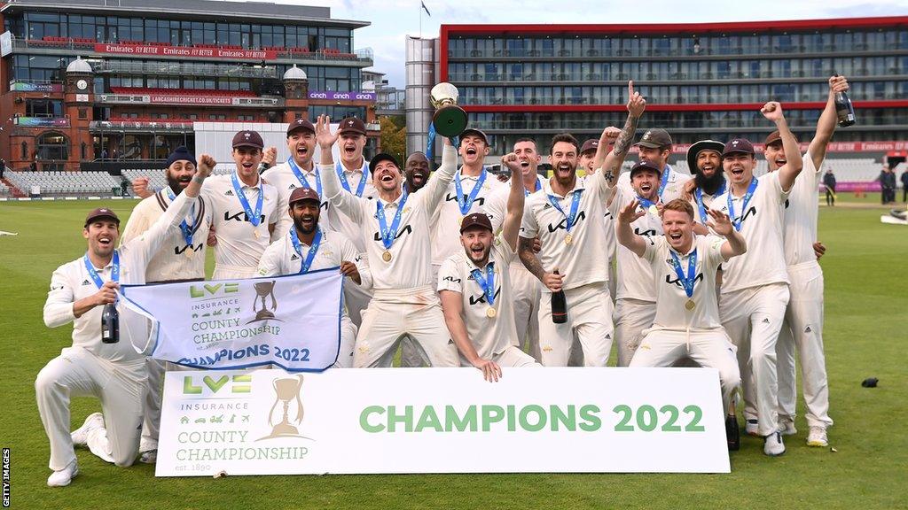 Surrey celebrate winning the County Championship in 2022