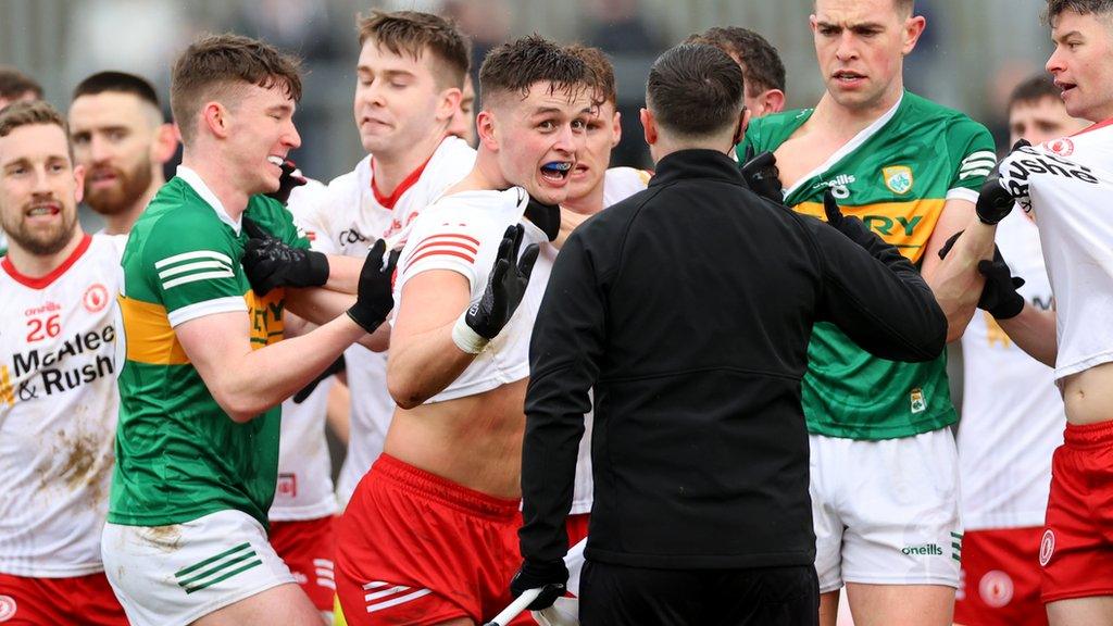 Tempers flared in a heated final quarter in Omagh where Tyrone came from five points down to beat Kerry