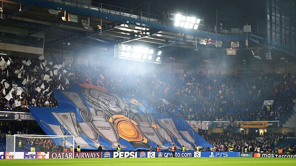 A tifo at Stamford Bridge