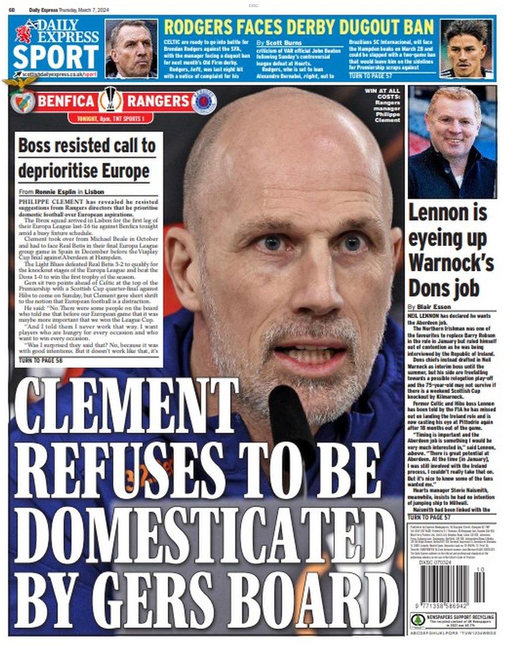 The back page of the Scottish Daily Express on 070324