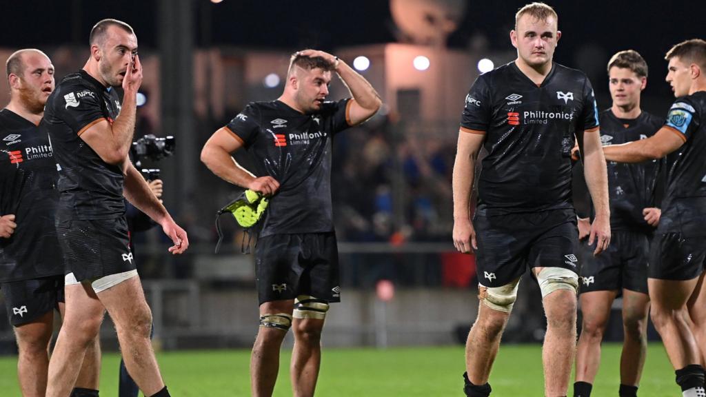 Ospreys players react after defeat by Ulster