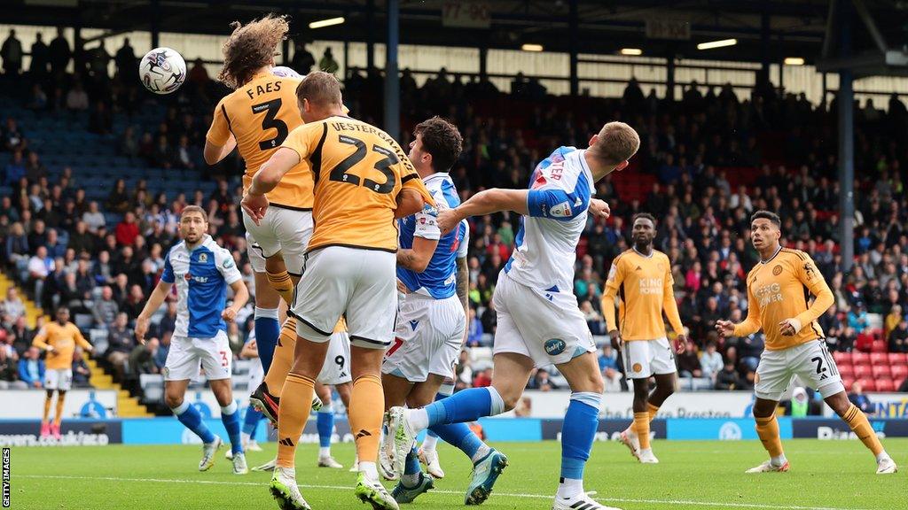 Wout Faes scores for Leicester City at Blackburn Rovers