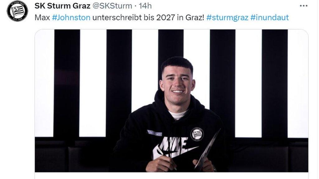 Max Johnston signs for Sturm Graz on Twitter