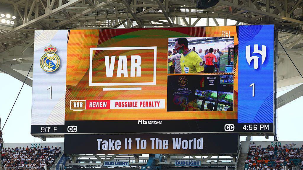 VAR being shown connected  the large  surface  during Real Madrid's gully  with Al Hilal