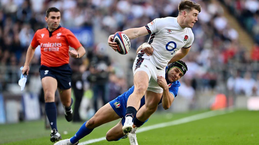 Tommy Freeman playing against Italy