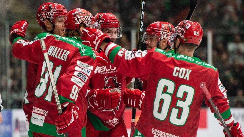 Cardiff Devils players celebrate goal