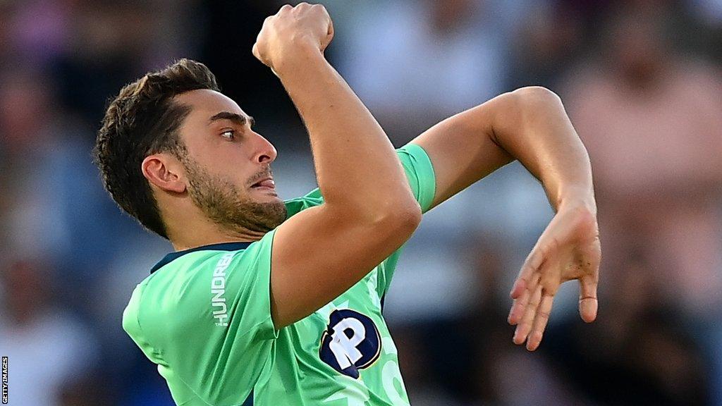 Peter Hatzoglou bowls for Oval Invincibles