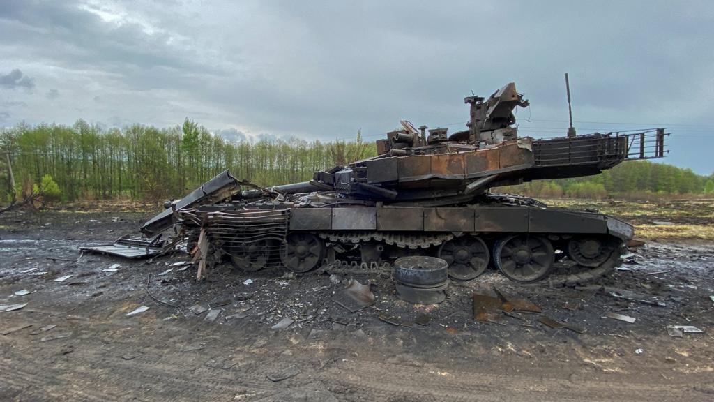 Wreckage of a tank in Ukraine