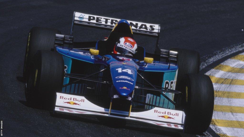 Johnny Herbert driving a Ford Sauber C15 at the Brazil GP in 1996