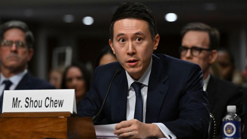 TikTok CEO Shou Zi Chew speaks during a Senate hearing 