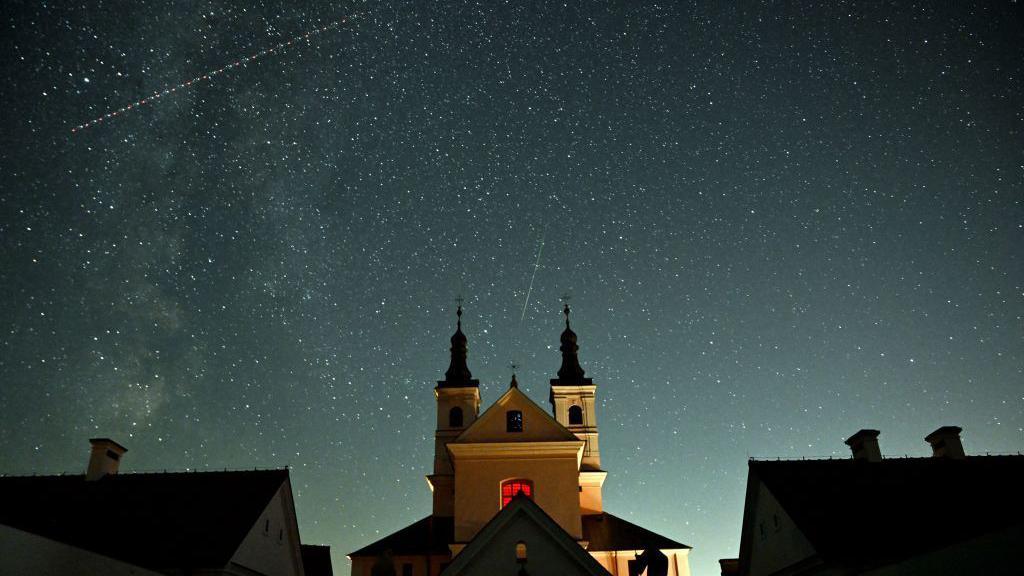 Perseids crossing over the Post-Camaldolese monastery in the village of Wigry, Poland.