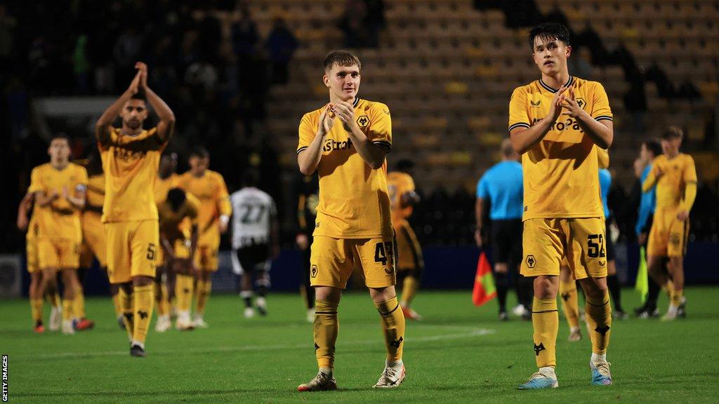 Wolves Under-21 players celebrate beating League Two Notts County in the EFL Trophy