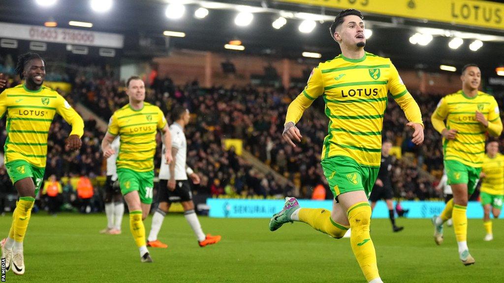 Borja Sainz celebrates a goal for Norwich