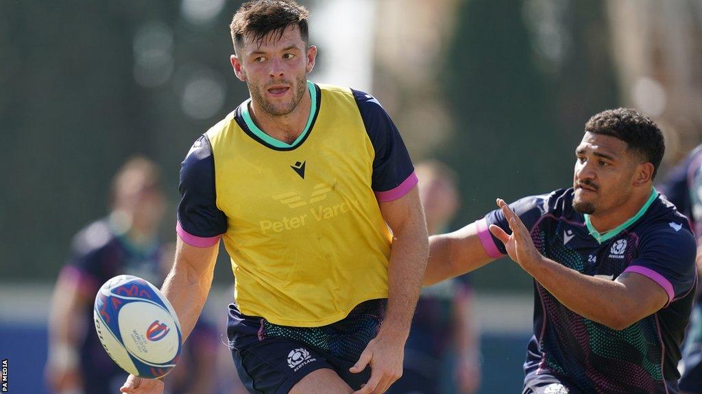 Scotland's Blair Kinghorn (left) during training