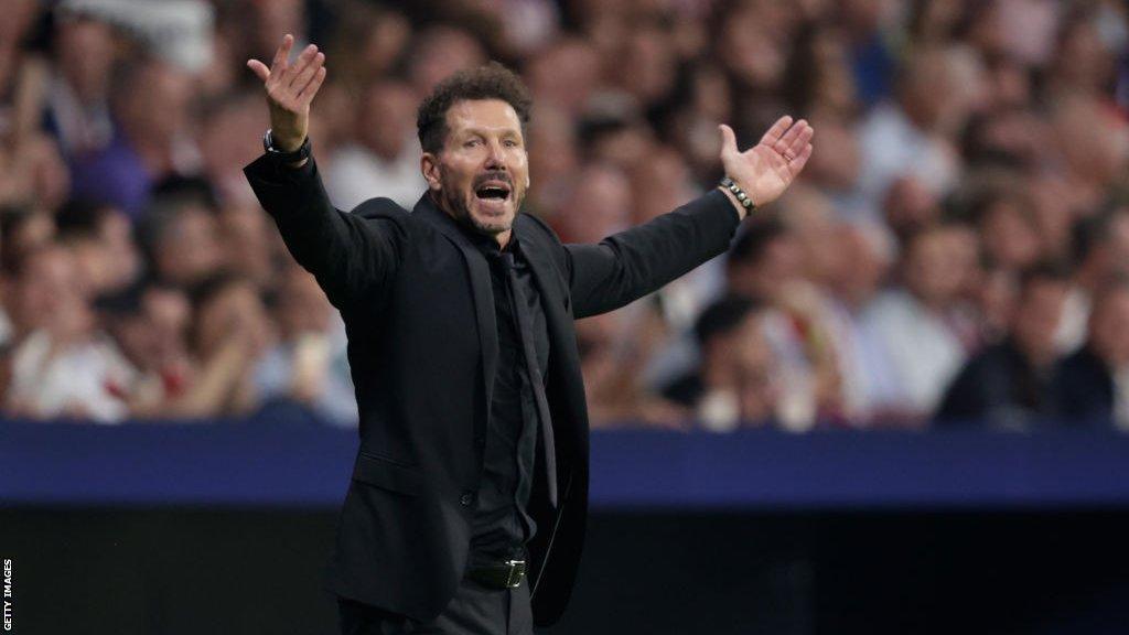 Coach Diego Pablo Simeone of Atletico Madrid during the UEFA Champions League match between Atletico Madrid v Feyenoord at the Civitas Metropolitano Stadium