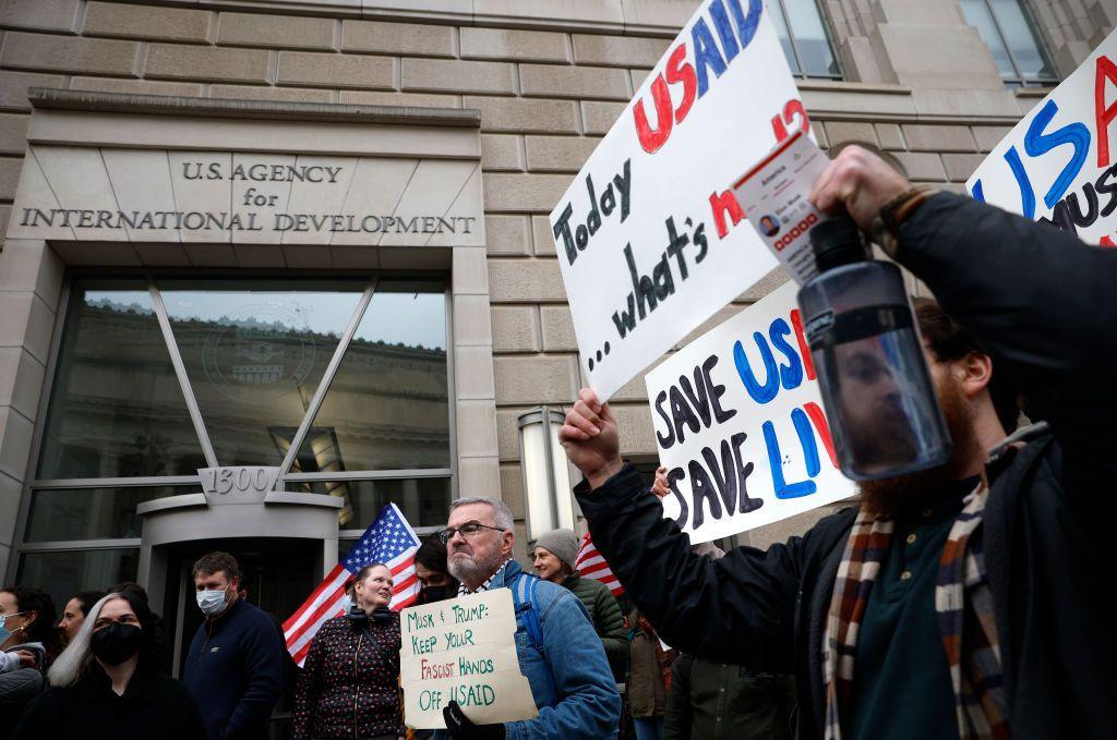 Protestors outside office for US Agency for International Development