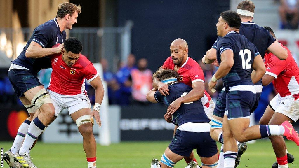 Afusipa Taumoepeau escaped with a yellow card for a challenge on Scotland captain Jamie Ritchie