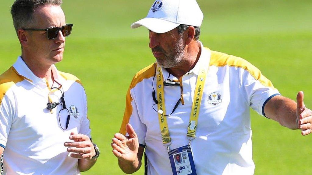 Europe's Ryder Cup captain Luke Donald and vice-captain Jose Maria Olazabal at Marco Simone Golf Club