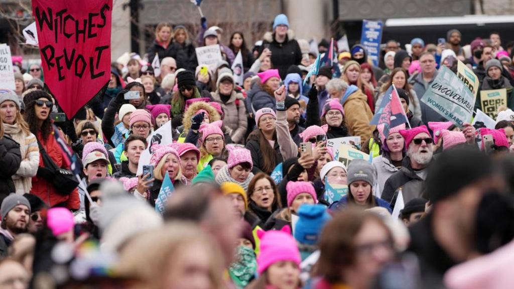 Protesters rally during the "People's March on Washington" in Washington