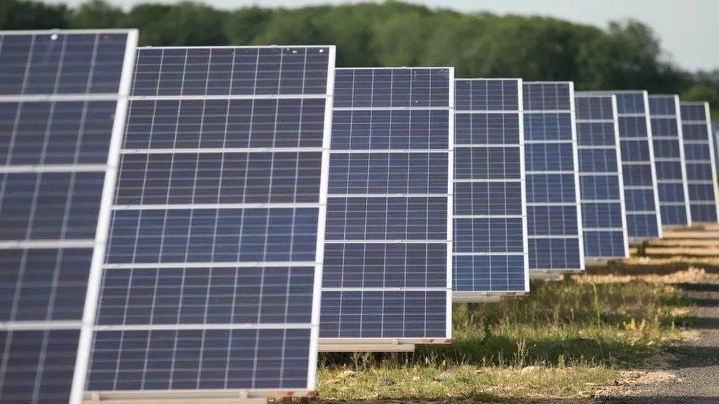 Photo of a line of solar panels