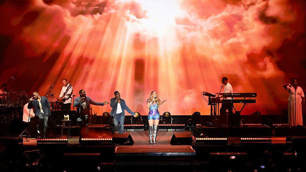 Mariah Carey performs live on stage during Brighton Pride 2025: Pride In The Park at Preston Park on August 02, 2025 in Brighton, England.