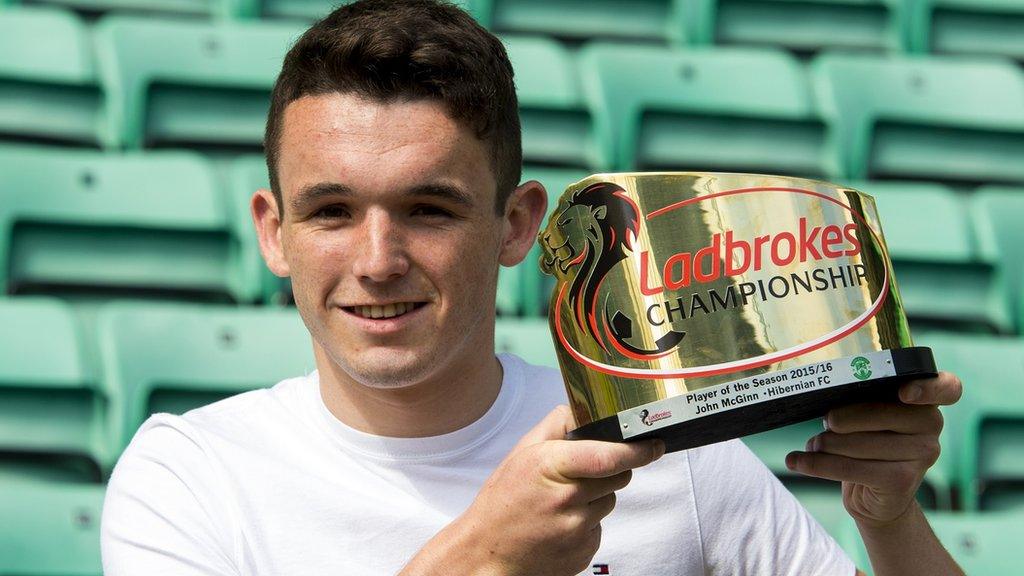 Hibernian midfielder John McGinn with his Championship Player of the Season award