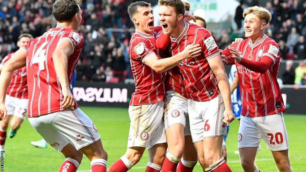 Rob Dickie celebrates scoring for Bristol City