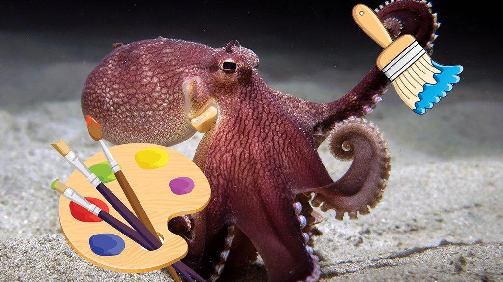 An octopus with cartoon paintbrushes