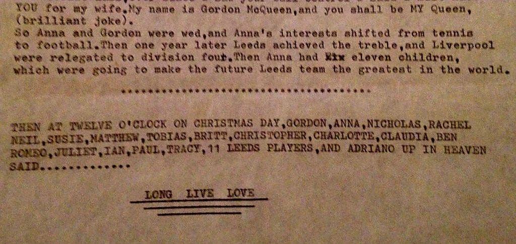An image of a piece of fan fiction written by Leeds United fan Anna