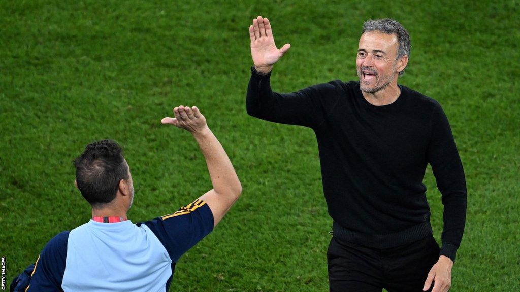 Luis Enrique celebrating Spain's win