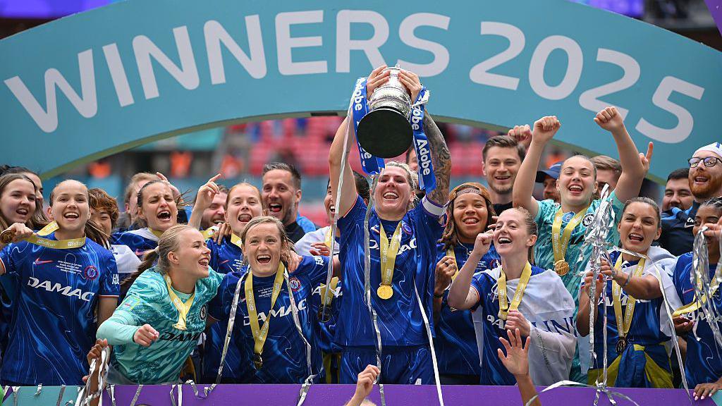 Chelsea celebrate winning the FA Cup in May