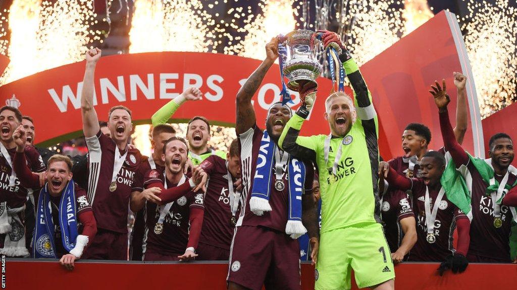 Leicester City celebrate winning the FA Cup in 2021