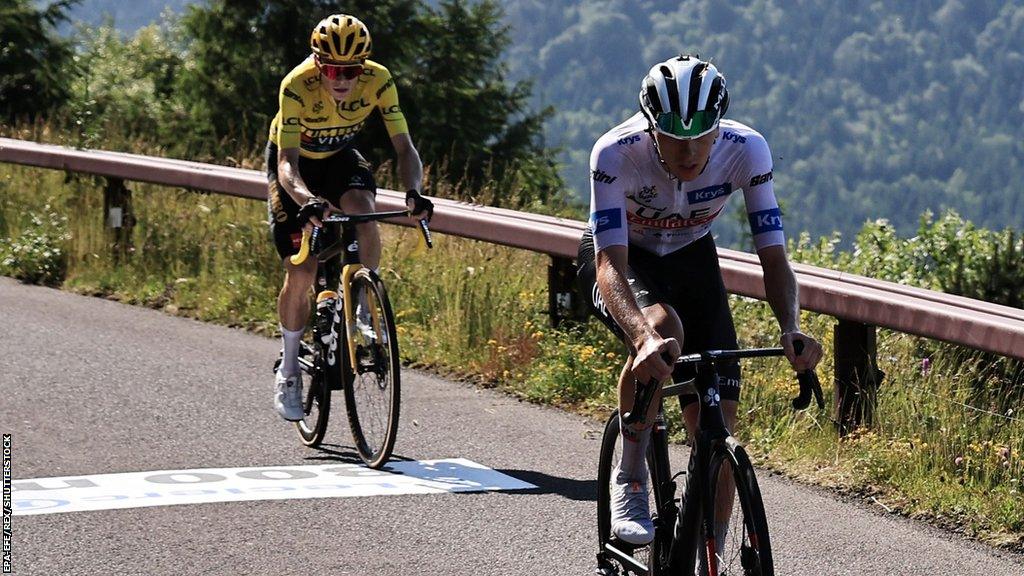 Tadej Pogacar and Jonas Vingegaard on stage nine of the 2023 Tour de France