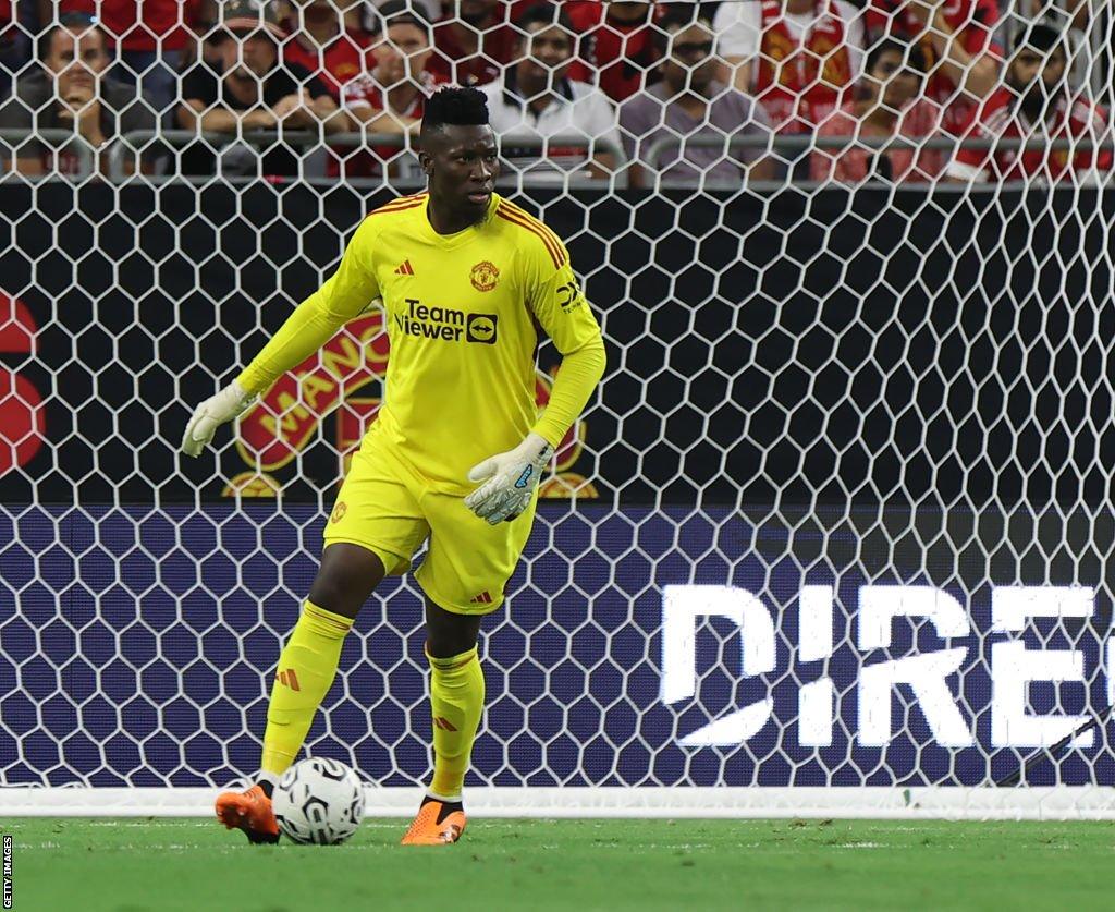 Manchester United Andre Onana with the ball at his feet during a pre-season friendly