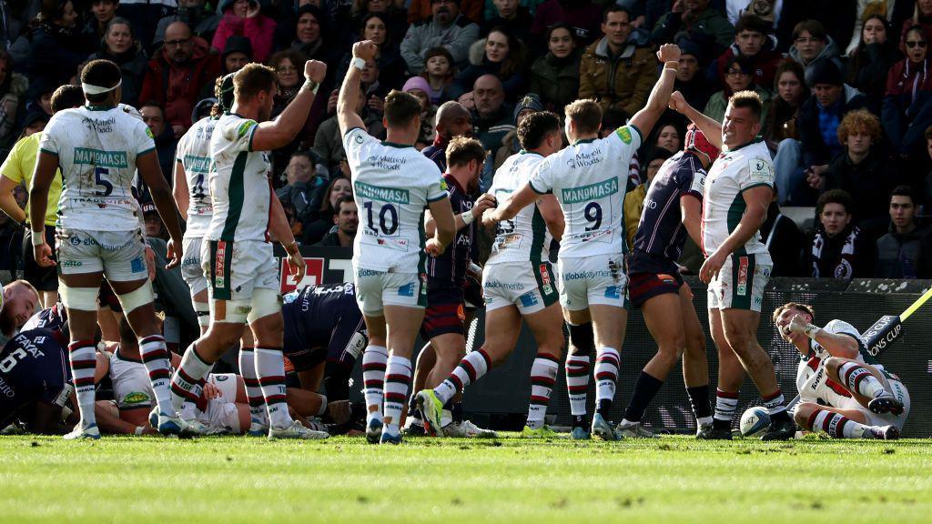 Bordeaux celebrate try against Leicester