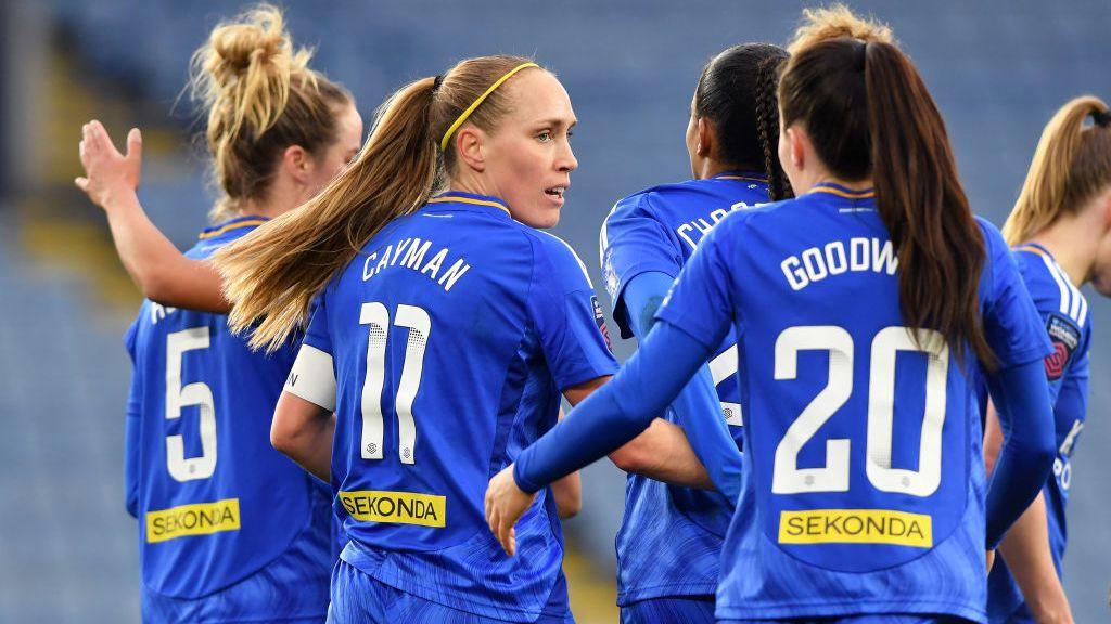 Janice Cayman celebrates with Leicester team-mates