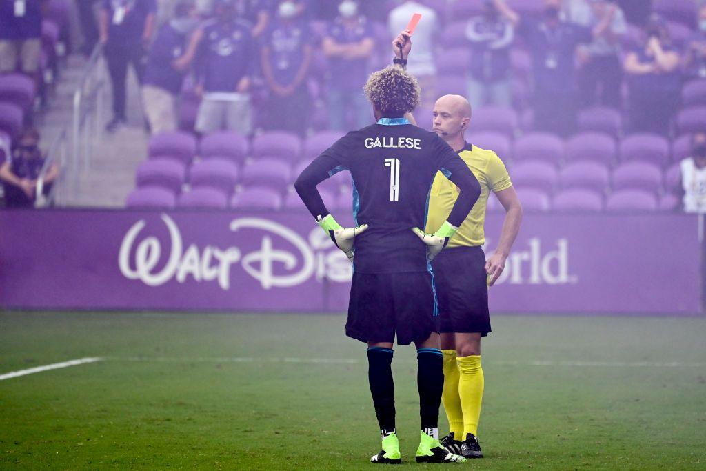 Pedro Gallese is sent off for Orlando City versus New York City FC in November 2020